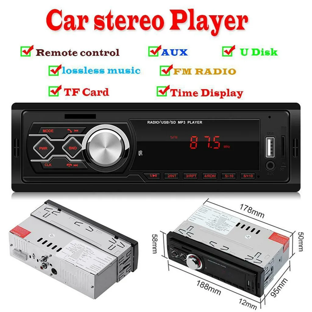 

1788E 1 DIN Car Radio Bluetooth MP3 Player 12V FM AUX TF Card USB U-Disk Remote Control 4 Way Audio Output in dash autoradio