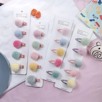 

5Pcs/set Girls Hairpins with Small Lovely Soft Fur Pompom Mini Ball Hair Gripper Children Hair Clip Hair Accessories