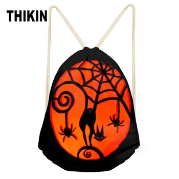 

THIKIN Halloween Pumpkin Head Drawstring Bag Women Men Travel Storage Package Teenagers Backpack Sac Custom Women Beach Backpack