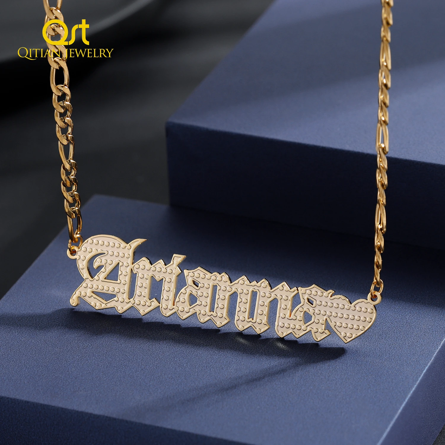 Personalise Textured Old English Name Necklace With Butterfly - Main Image