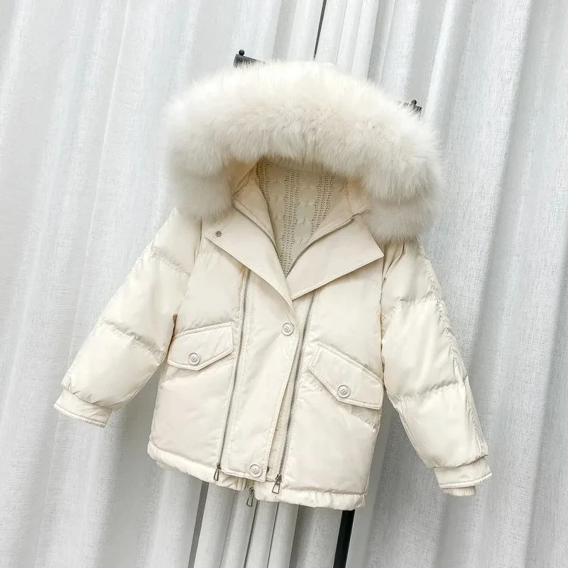 

2023 New Real Natural Fox Fur Winter Jacket Women Fashion Down Coat Female White Duck Down Jacket Loose Warm Hooded Down Parkas