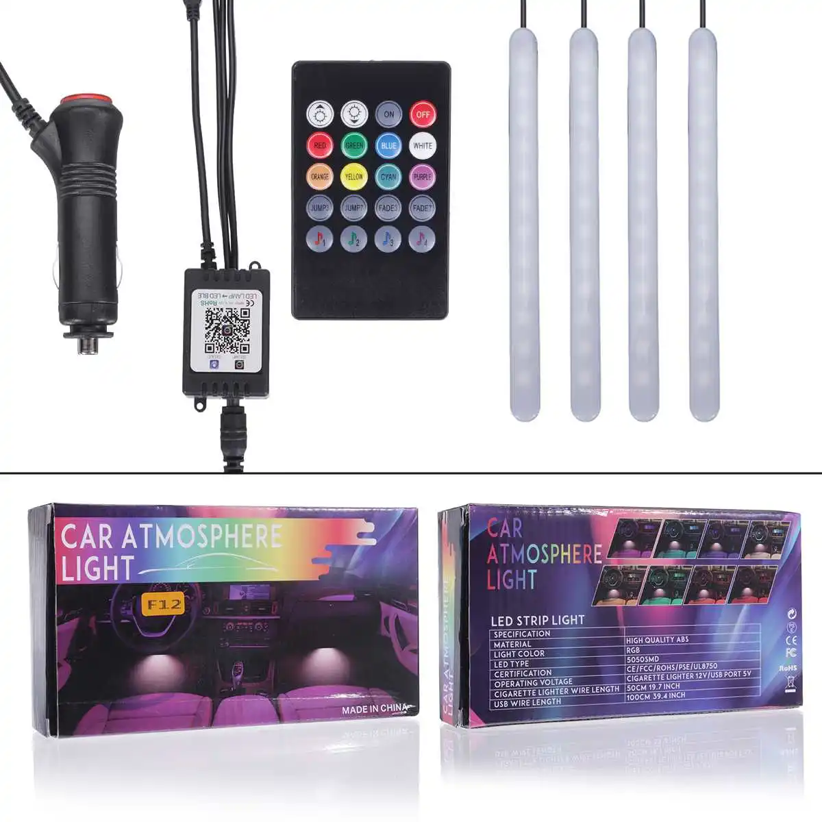 12 светодиодный RGB+ музыкальный светодиодный светильник для салона автомобиля с цветными полосками для стайлинга автомобилей, декоративные атмосферные лампы, приложение+ звук+ пульт дистанционного управления - Испускаемый цвет: 3000 К Золотой