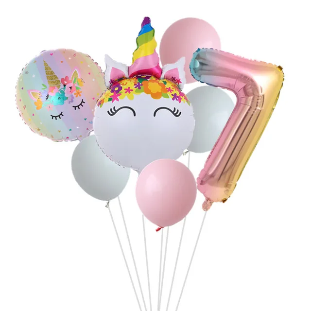 Rainbow Unicorn Balloon Number Foil Globos 1 2 3 4 Years Old Birthday Party Decoration Kid Unicorn Theme Party Wedding Balls Toy set 7