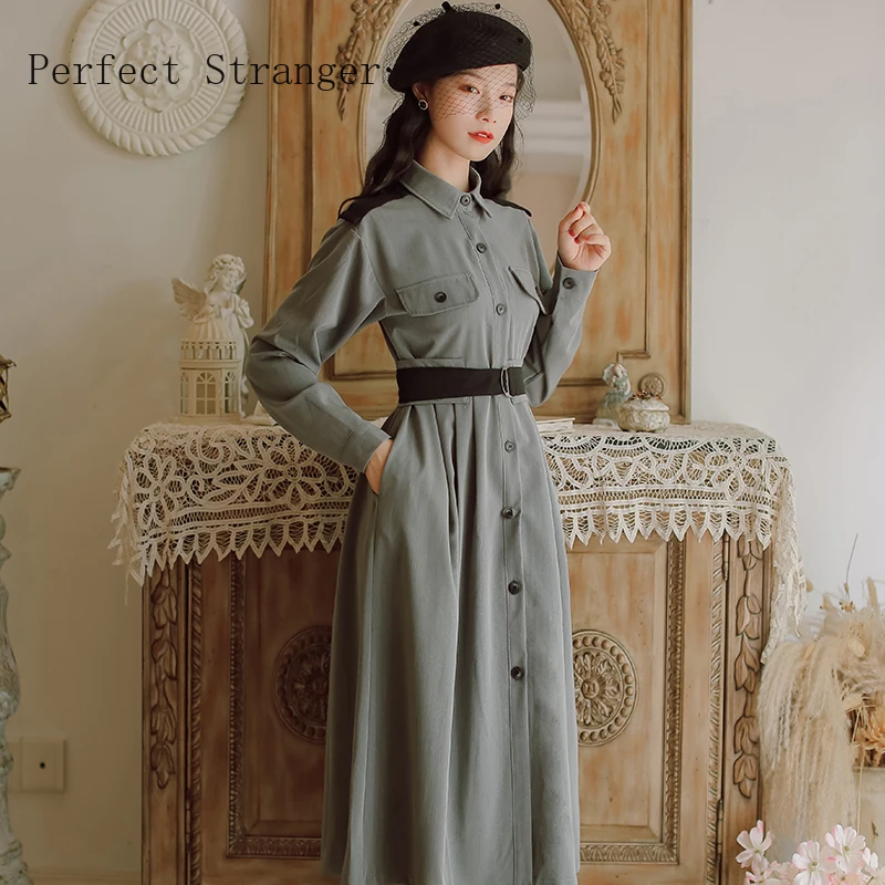 2020 Autumn Winter New Arrival Hot Sale Turn Down Collar Long Sleeve Women Long Dress