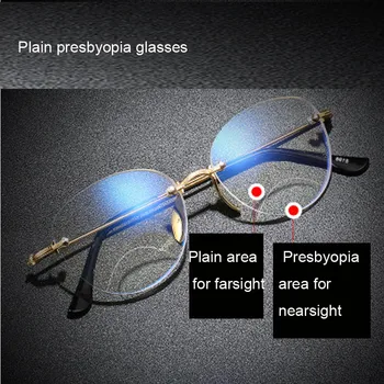 

Bifocal Reading Glasses Men Women Rimless Gold Alloy Frame Presbyopic Eyeglasses With Diopters Bifocal Oval Reading Glasses