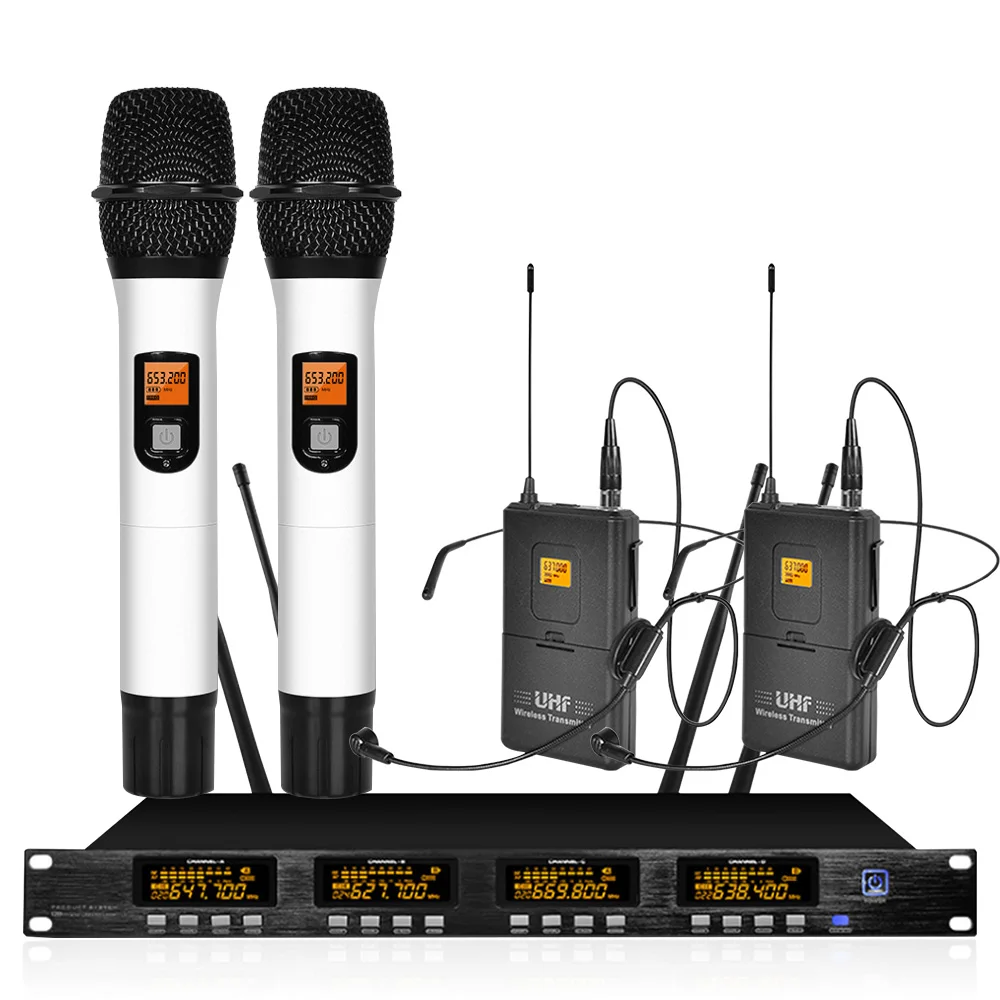 Беспроводная микрофонная система с регулируемой частотой UHF двухголовый двойной ручной микрофон Беспроводная сценическая производительность