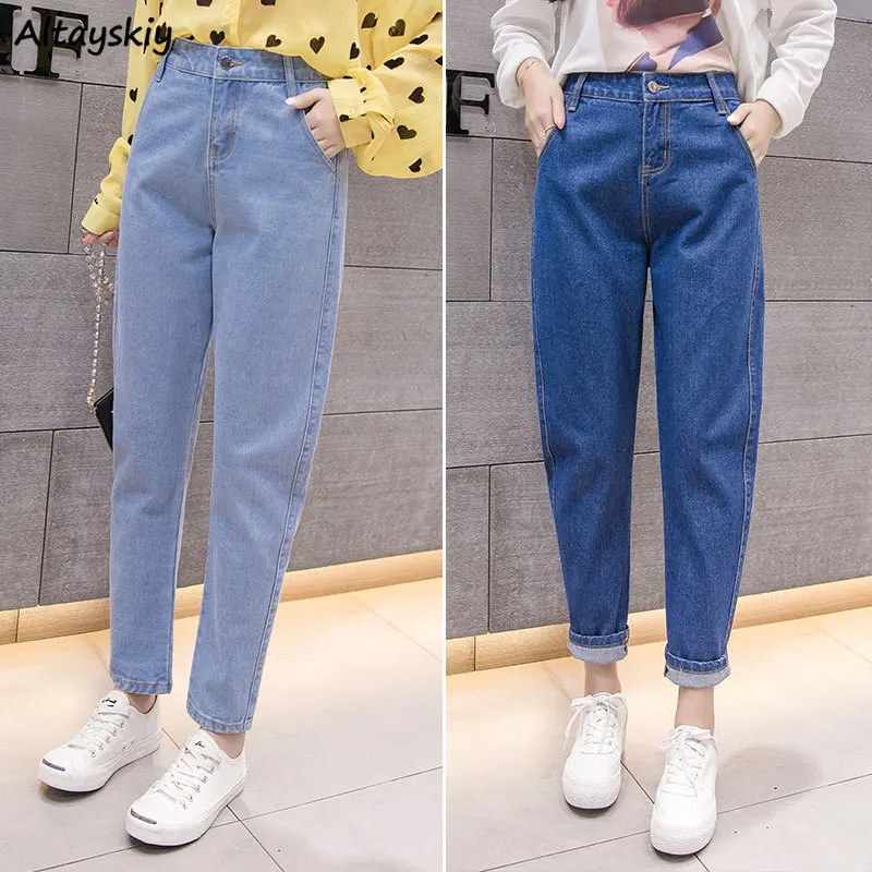 Jeans Women Solid Denim Blue All-match Casual Student Straight Pockets Plus Size Womens Trousers Fashion Harajuku Chic Females Jeans Women Solid Denim Blue All-match Casual Student Straight Pockets Plus Size Womens Trousers Fashion Harajuku Chic Females