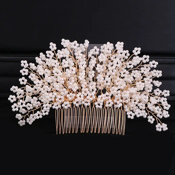 

Trendy Gold Flower Pearl Wedding Hair Combs Hair Accessories Tiara Women Bridal Headpiece Wedding Hair ornaments Hair Jewelry