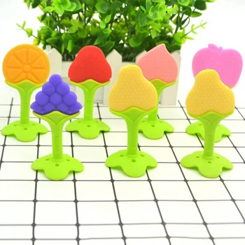 

Baby Teether Kids Chewable Toys Baby Dental Care Strengthening Tooth Training Safety Silicone Fruit Teethers with Box