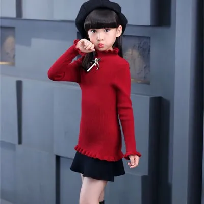 

Spring Autumn Winter Big Kid GIRL'S Black Pullover Sweater 6 Half-Turtle-Neck 7 Shirt 15-Year-Old Girl 12 Crew Neck