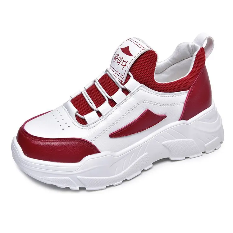 Pantshoes/удобные кроссовки из дышащего сетчатого материала на не сужающемся книзу массивном каблуке 5 см; женские кроссовки на платформе; женская обувь; повседневная женская обувь E18-93 - Цвет: Красный