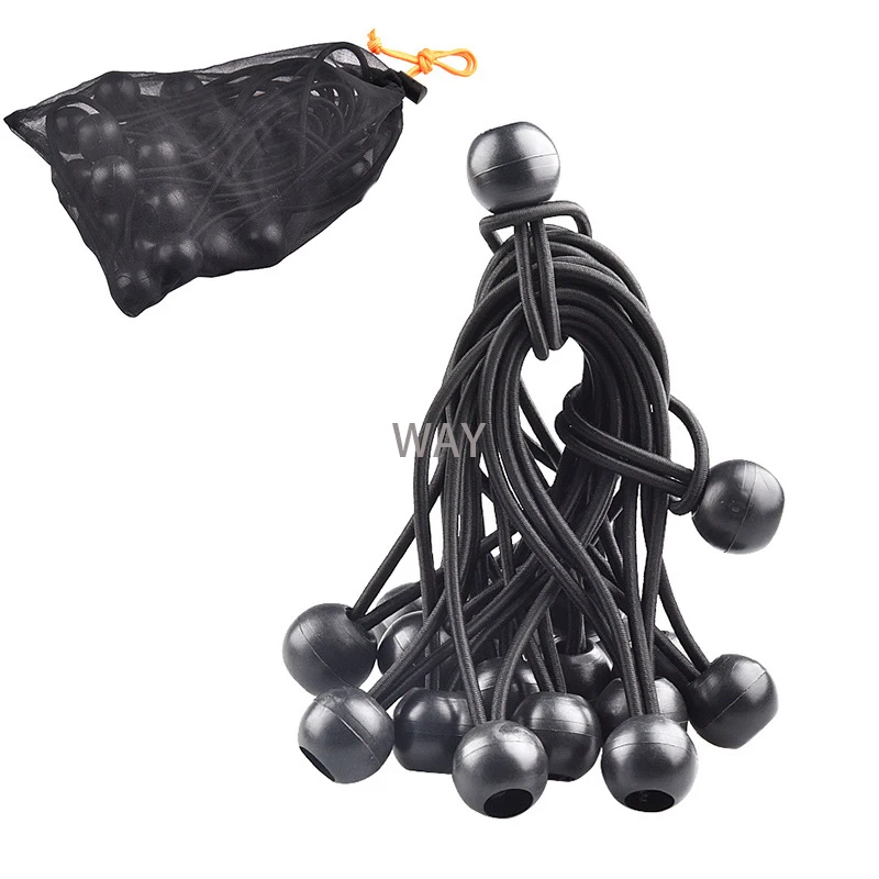 10PCS Black Ball Bungee Pack Shock Elastic Tie Loop Cord Fixing Securing Trailer Ropes Buckle Backpack Accessories Outdoors Tool