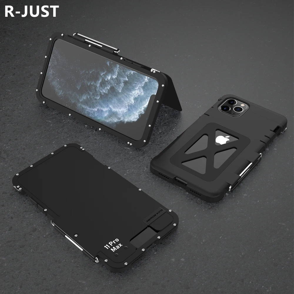 

R-just For Iphone 11 Pro Max Cover Case Luxury Hard Metal Nylon Hybrid Heavy Duty Protective Armor Flip Phone Case For Iphone 11