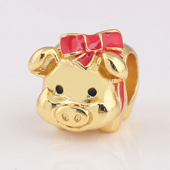 

Authentic S925 Bead DIY Jewelry Shine Piggy Bank Red Bow Charms fit Lady Bracelet Bangle