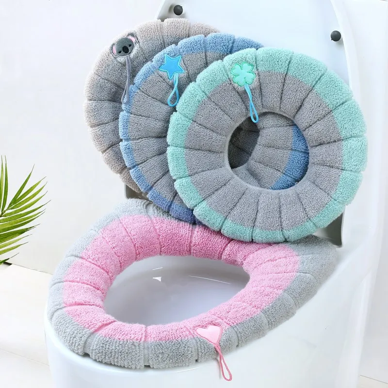 2pcs Elastic Thickened Winter Warmtoilet Seat Cover Bathroom Toilet