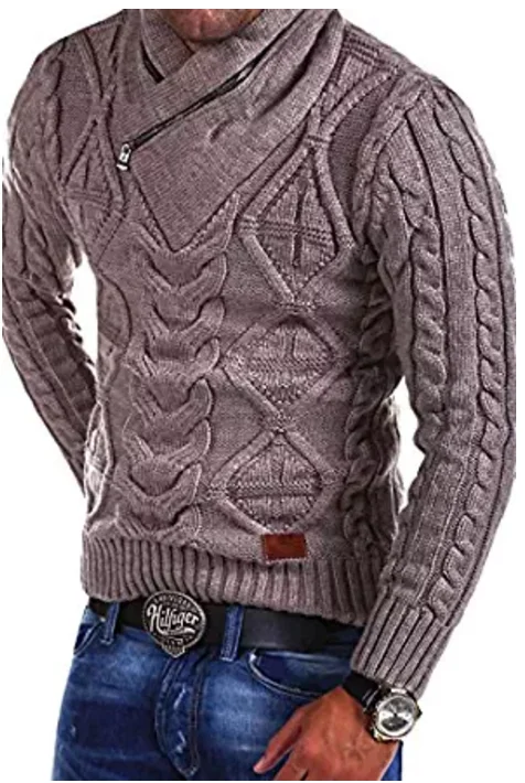 ZOGAA осенне-зимний мужской свитер на молнии с длинным рукавом, v-образный вырез, теплый вязаный пуловер, мужские повседневные облегающие свитера, трикотаж размера плюс - Цвет: Коричневый