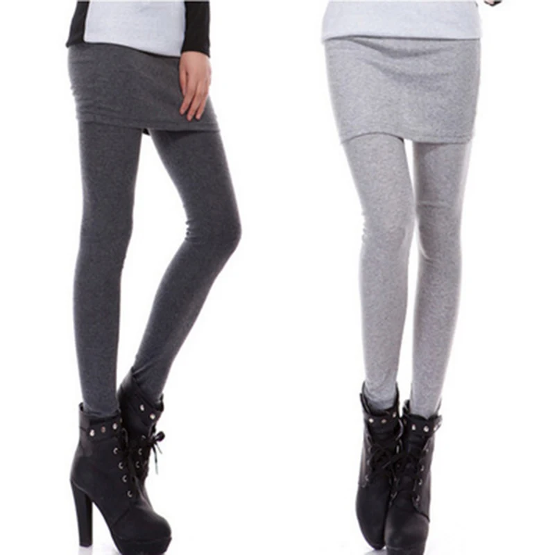 

Skirt Leggings Girl Fleece High Stretch Thick Slim Warm Leggings Autumn Winter Plus Size Black Gray Fake Two Piece Women Legging