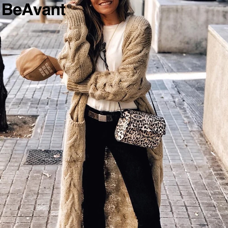 BeAvant зимний мохер длинный кардиган вязаный свитер женский рукав джемпер