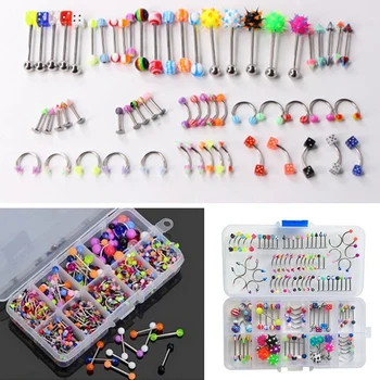 

60Pcs Wholesale Lots Mixed Lip Piercing Body Jewelry Barbell Rings Tongue Ring 12 patterns