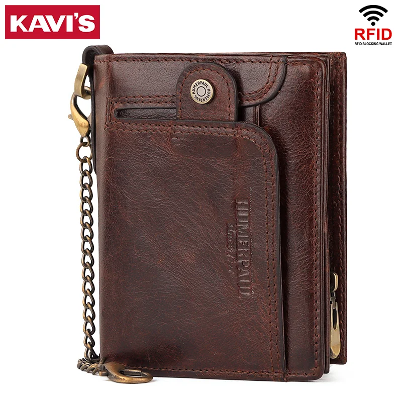 Male Purse Card-Holder Mens Wallet KAVIS Genuine-Leather High-Quality Money-Bags Rfid
