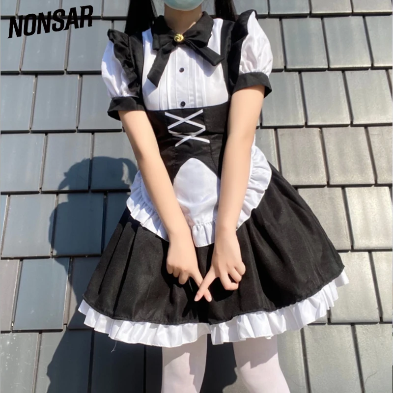 Платье в стиле Лолиты NONSAR для косплея женское платье горничной с белой лентой на