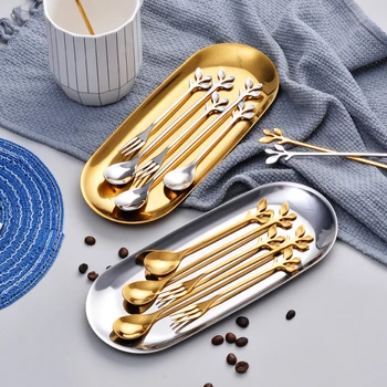 

Originality Leaf Metal Coffee Spoon Small Luxury Cute Coffee Stirring Spoon Stainless Steel Seasoning Dessert Fork Teaspoon 1pc