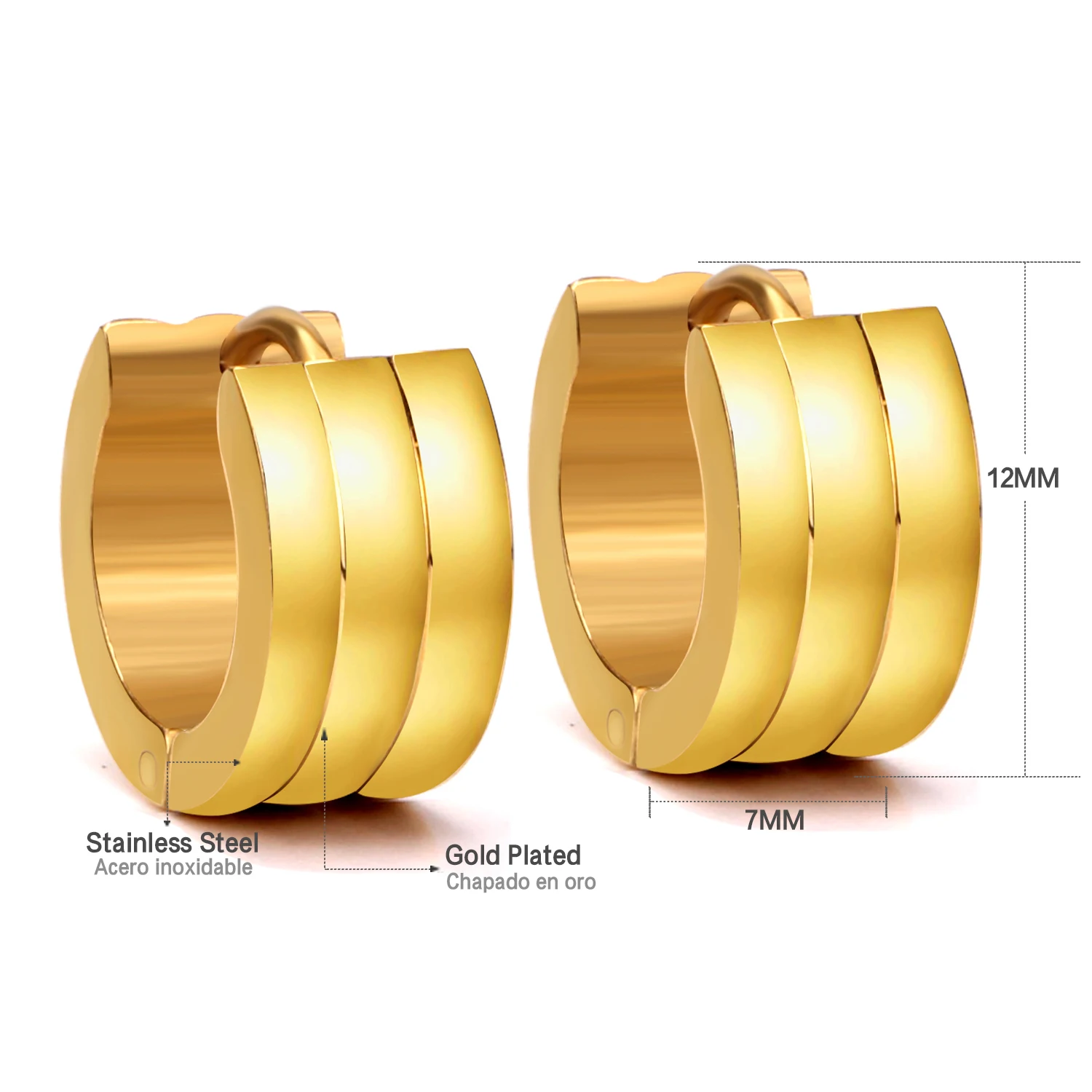 12 Pairs Gold/Silver Color Stainless Steel Hoop Earrings Frosted Punk Ear Stud for Women/Men Fashion Jewelry Gift Accessories