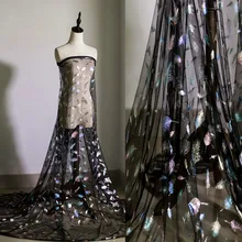 Атласная НОВИНКА Материал дизайнерская ткань черный Павлин перо тюль для выпускного вечера платье, юбка модная блестящая ткань, по метру