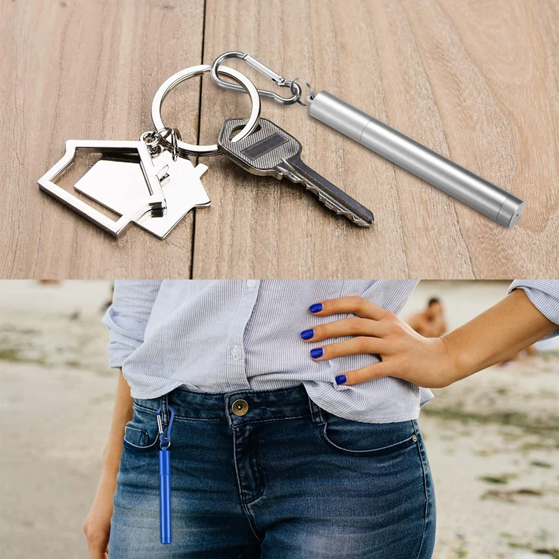 4 Pieces Portable Collapsible Reusable Straws Telescopic Metal Straws Folding Drinking Straws Keychain Set with Stainless Steel