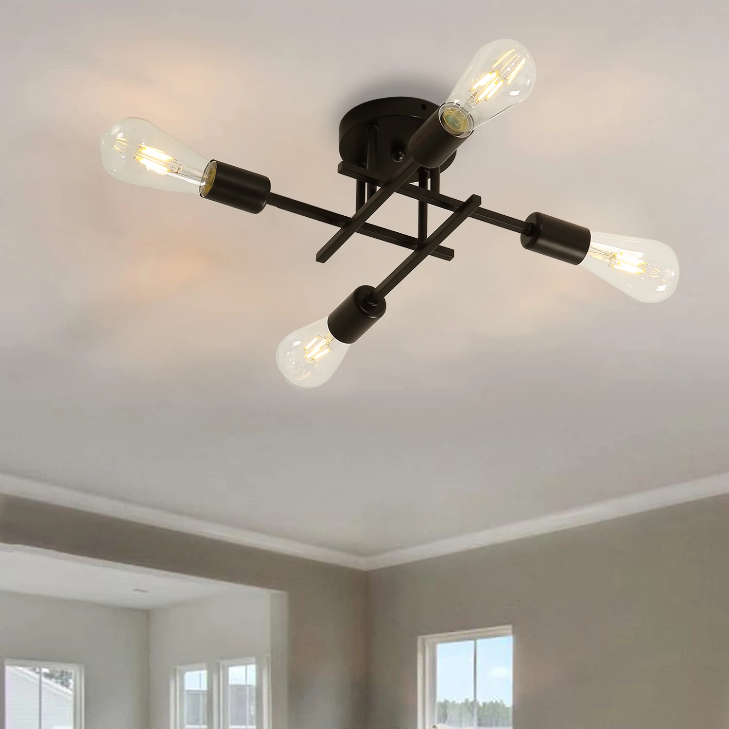 4 Light Modern Ceiling Light Mid Century Semi Flush Mount Light Fixture Chandelier for Farmhouse Kitchen Living Room Dining Room