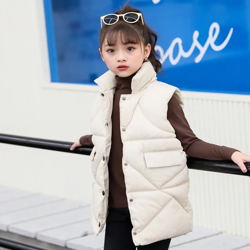 beige white Осенне-зимний детский жилет детская верхняя одежда для подростков утепленная куртка длинный жилет для девочек и мальчиков BC756 - Цвет: beige white