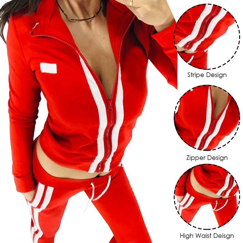 Женский костюм для бега, повседневный комплект из 2 предметов, толстовка со спортивными штанами, осенний спортивный костюм на молнии, спортивный костюм для бега