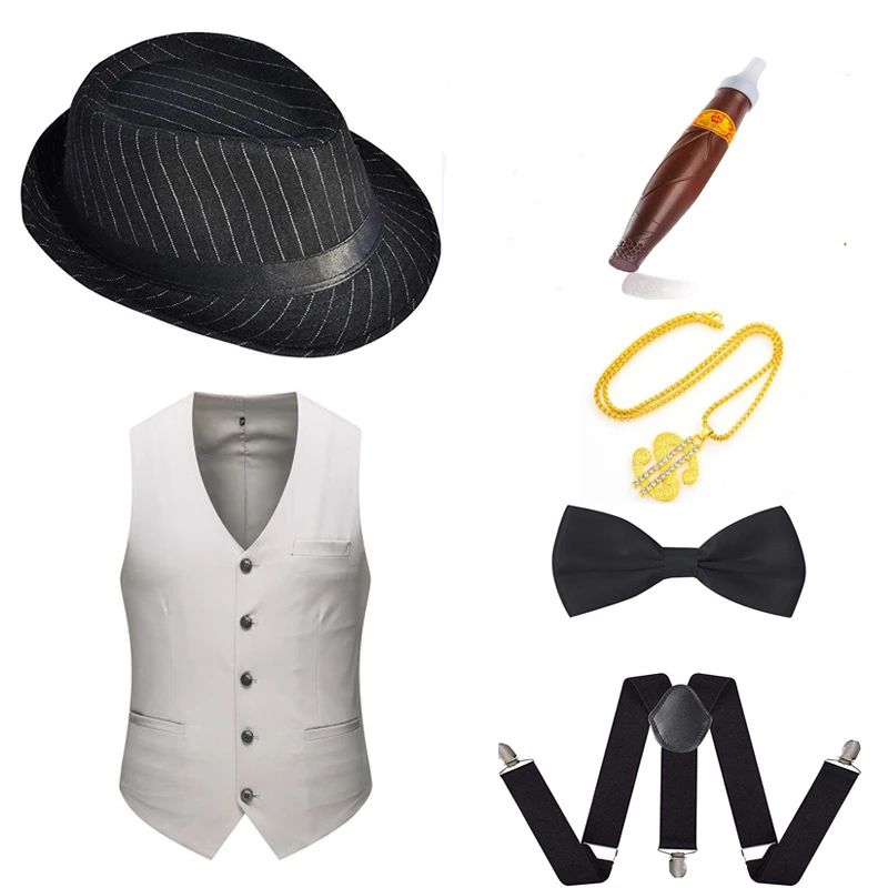 Xxxxxxl xxxxxl размера плюс костюмы для косплея 1920s мужской Гэтсби Гангстер жилет костюм аксессуары набор шляпа Федора