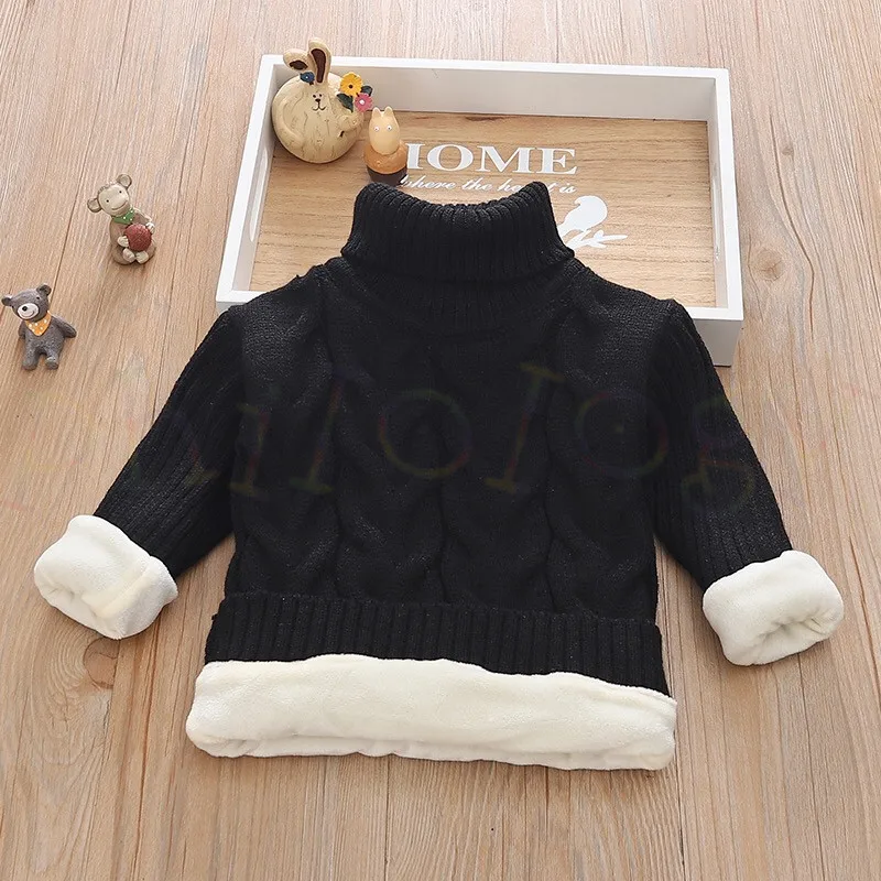 plush black A WENDYWU/От 2 до 8 лет однотонные зимние плотные трикотажные рубашки с высоким воротником для мальчиков и девочек однотонный пуловер с высоким воротником - Цвет: plush black A