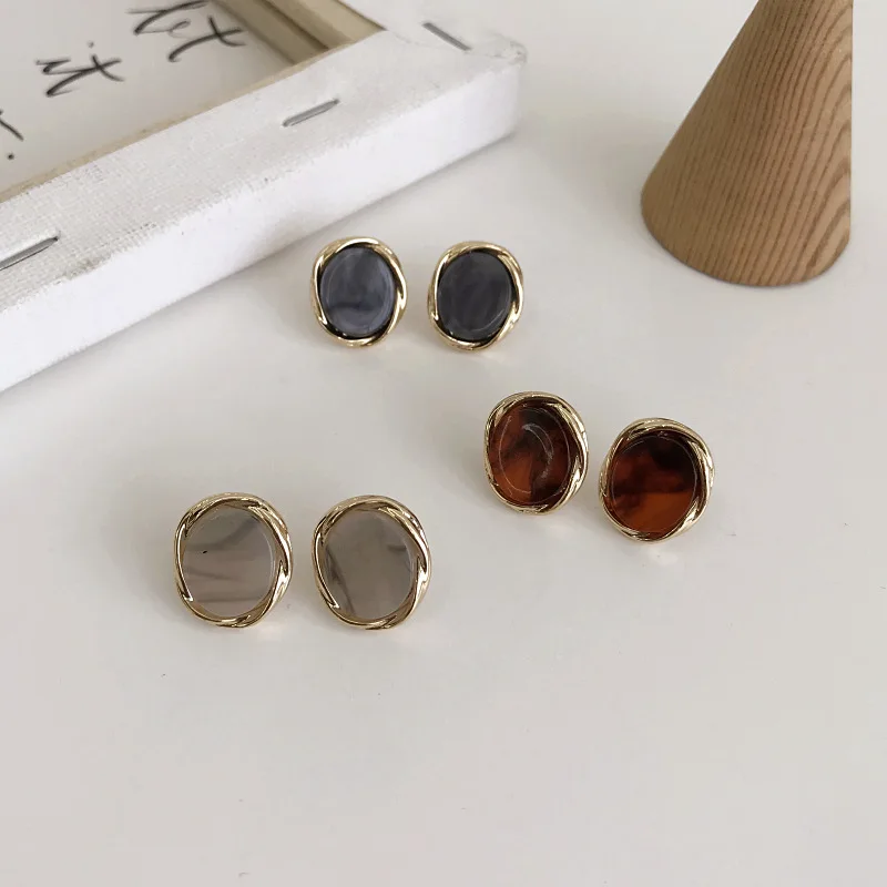 

Korean-style Minimalist Style Design INS Normcore Style Amber Acetic Acid Metal Linen Flower Color Elegant Ear Stud Ear Stud Ear