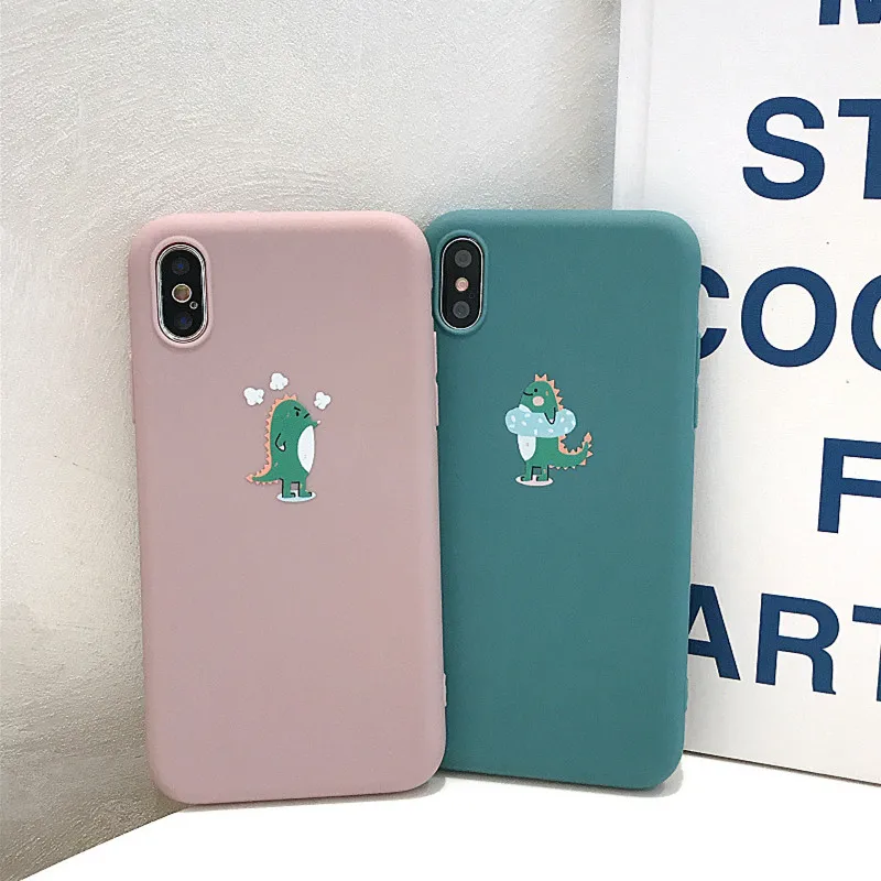 Корейский простой милый чехол для телефона с рисунком динозавра iPhone X XS Max XR Kawaii
