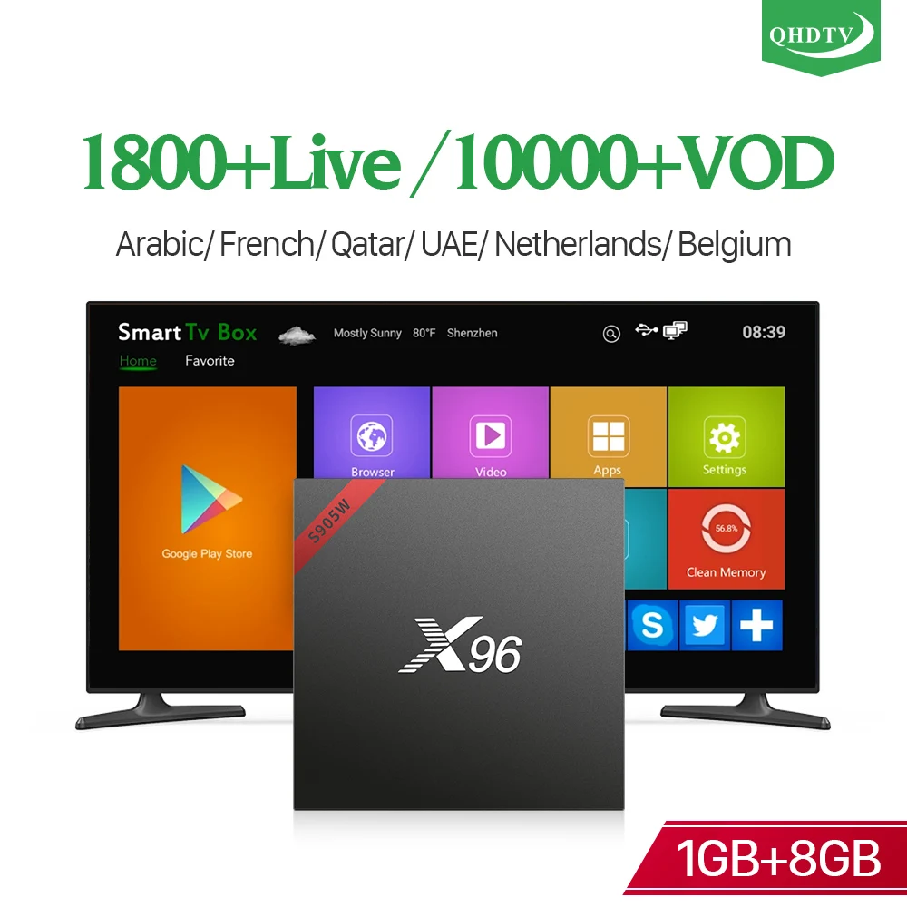 X96W IP ТВ подписка IPTV Box на базе Андроид Франция арабский QHD ТВ 1 год товара 4K S905W глобальной живой Италия Индия Benelux IP ТВ Испания Великобритания