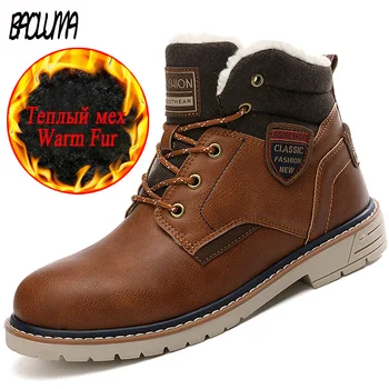 

Classic Winter Men's Boots Thick Wool Warm Boots Man Ankle Boots Outdoor Men Designer Winter Sneakers Lace-Up Motorcycle Boots