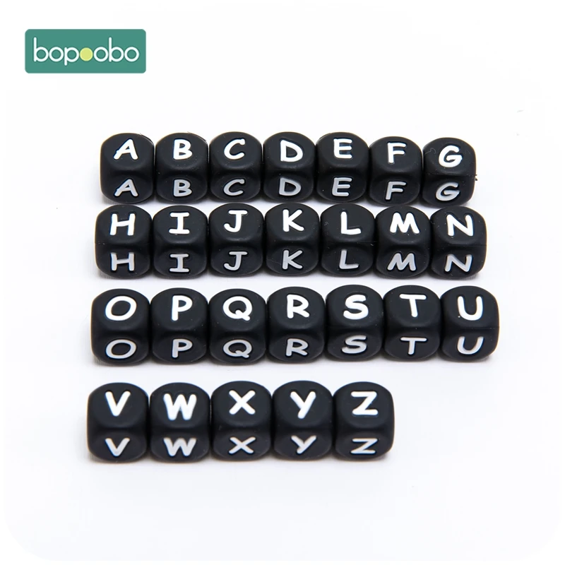 Bopoobo noir Silicone Alphabet 10pc 12mm Silicone lettre perles bébé bricolage dentition bébé rongeurs cadeau pour nouveau-né bébé dentition (lot de 10)