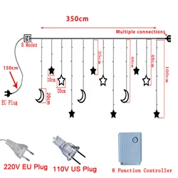 2022NEW 110V 220V LED Star Lamp Fairy Curtain String Lights Christmas Garland Outdoor For Bar Home Wedding Party Garden Window