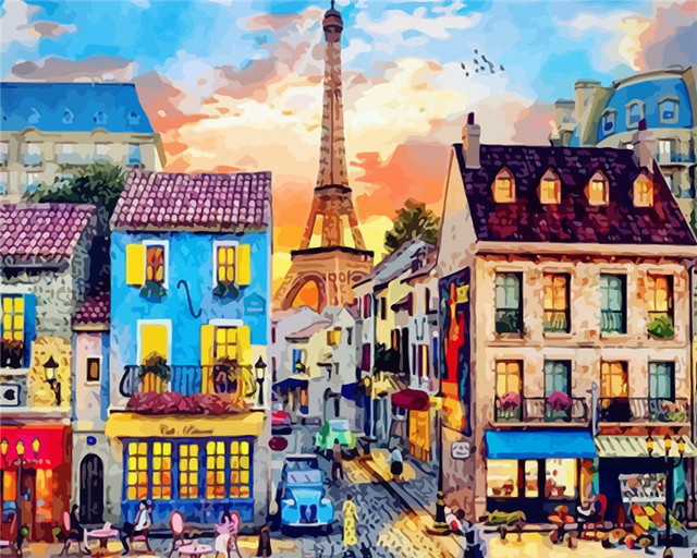 Diy Paint By Numbers For Adults City Tower Street Hand Paind Kit Canvas Oil Painting Landscape Living Room Decoration