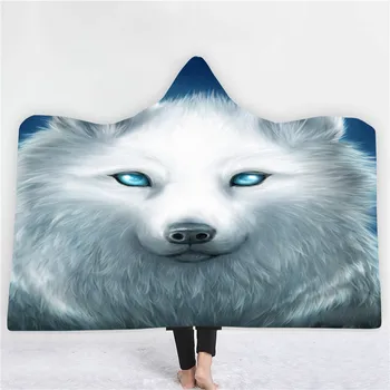 

Tiger/Lion/Wolf Hooded Blanket 3D Print Animals Fleece Blanket Sofa Soft Wearable Blanket Nap Office For Kids Throw Blanket