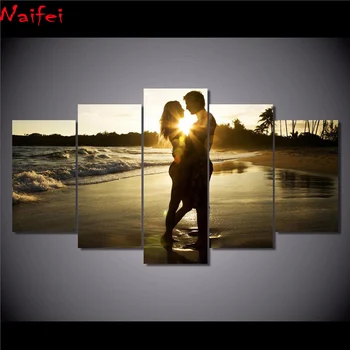 

Full Drill Square/Round DIY Diamond Painting 5 Panels Lovers Under The Sunrise Landscape Diamond Embroidery Rhinestone home deco