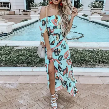

Summer Maxi Dress Women Sexy Off Shoulder Printed Split Beach Long Party Dresses Boho Casual High Waist Vestidos Mujer Robe S-XL