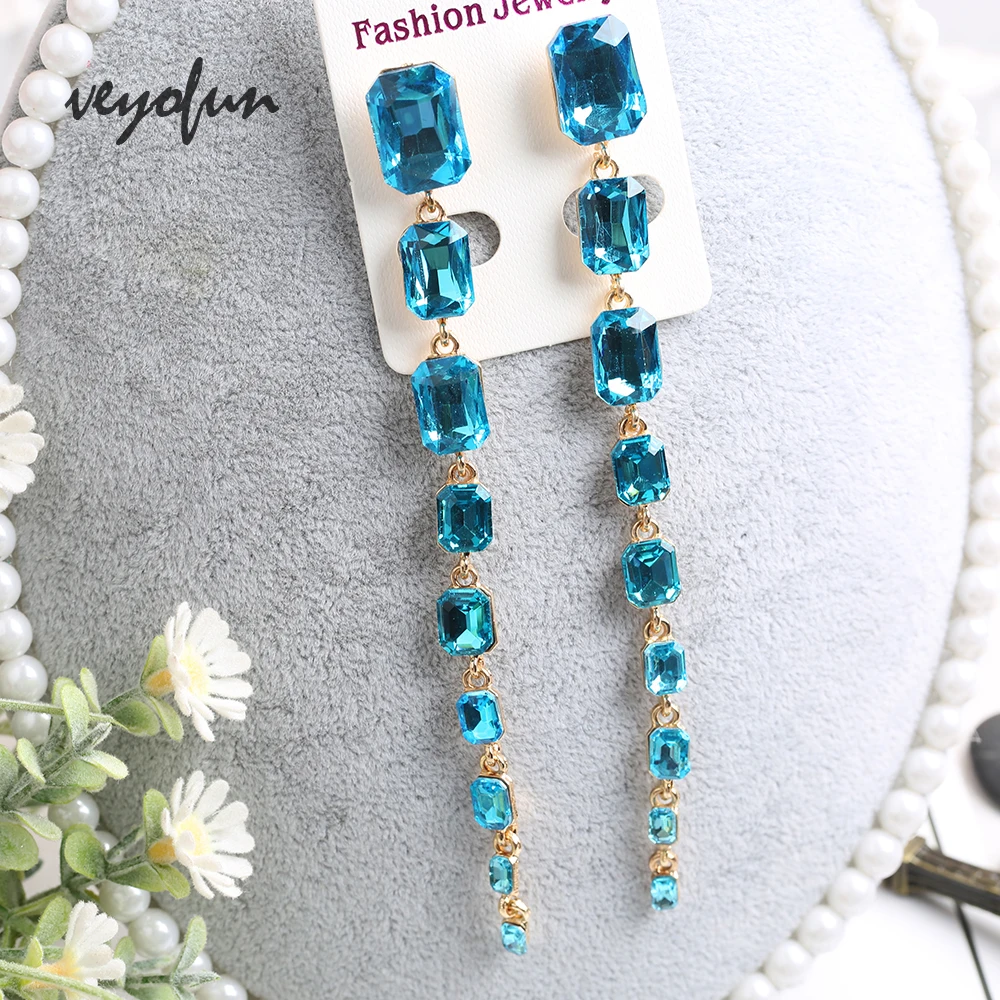 

Veyofun 2019 New Long Crystal Dangle Earrings for Women Square ZA Elegant Drop Earrings Fashion Jewelry