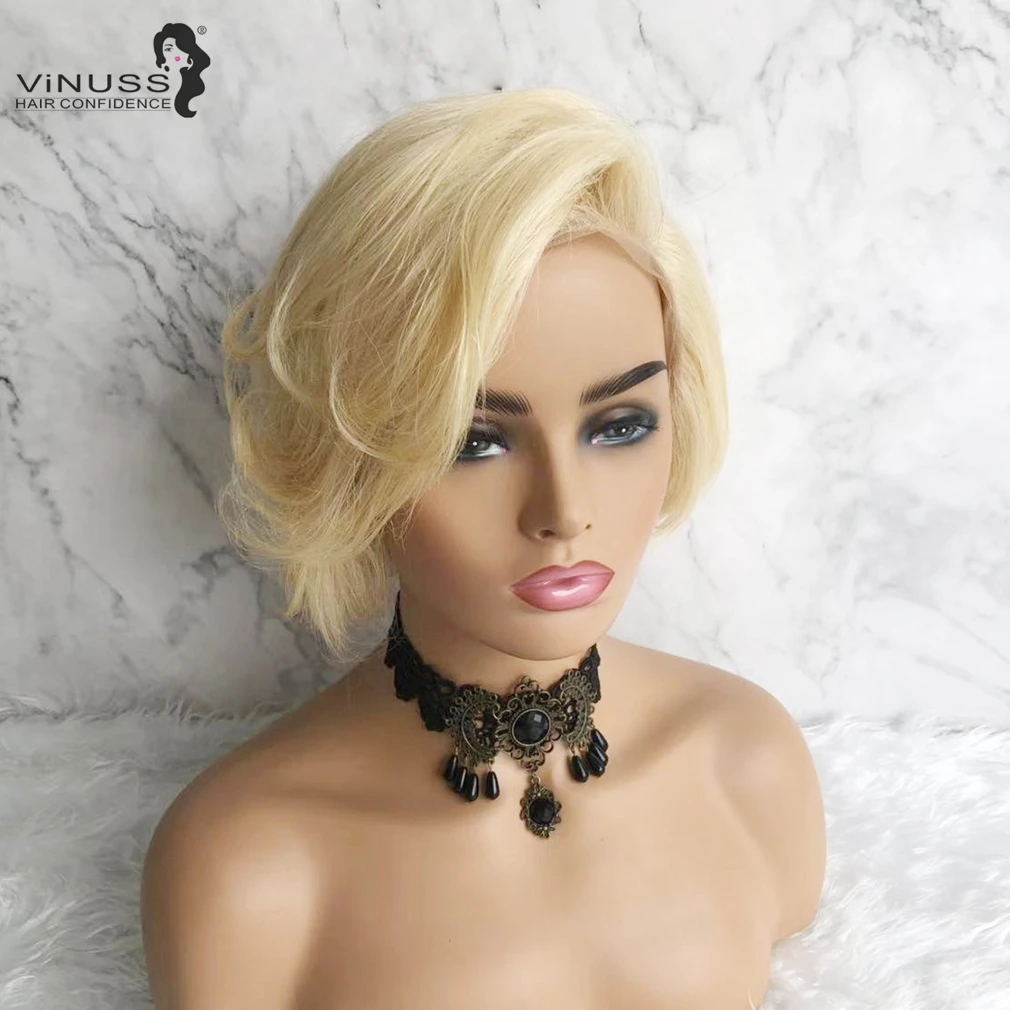 Индивидуальные 613 блонд короткие Pixie Cut парик фронта шнурка бразильские Remy человеческие волосы парики шнурка для черных женщин боковая