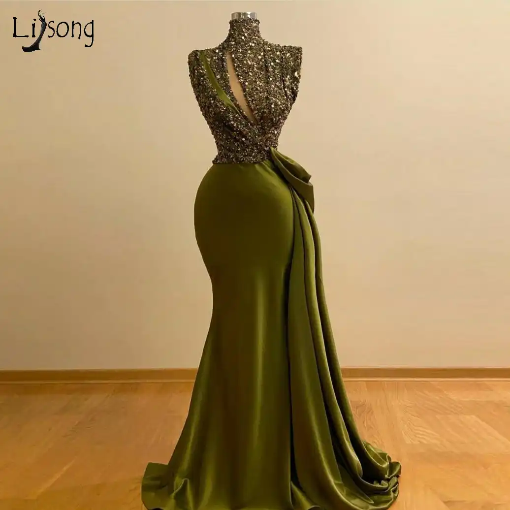 2020 New Long Sleeves Olive Green Olive Green Prom Dresses African Black Girls Wear Formal Evening Party Custom Gowns Plus Size Prom Dresses Aliexpress