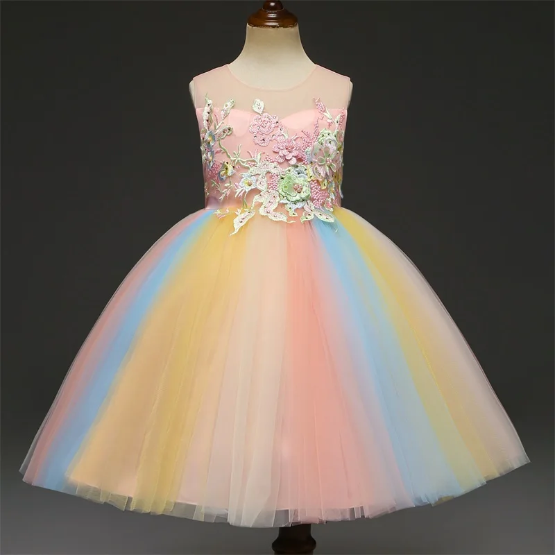 Элегантное бальное платье с цветами, Детские платья для девочек, одежда на год платье принцессы Белоснежки на Хэллоуин для девочек возрастом от 4 до 10 лет