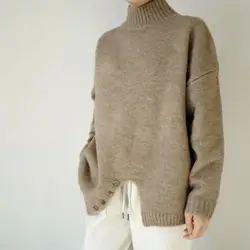 2019 корейская версия нового свитера с высоким воротником женский толстый шерстяной вязаный свитер средней длины