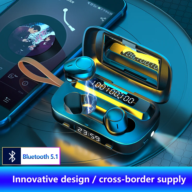 Bluetooth Earphone 5 0 Digital Display TWS Date Week Time Display Fashlight Function 2000mah Charging Box